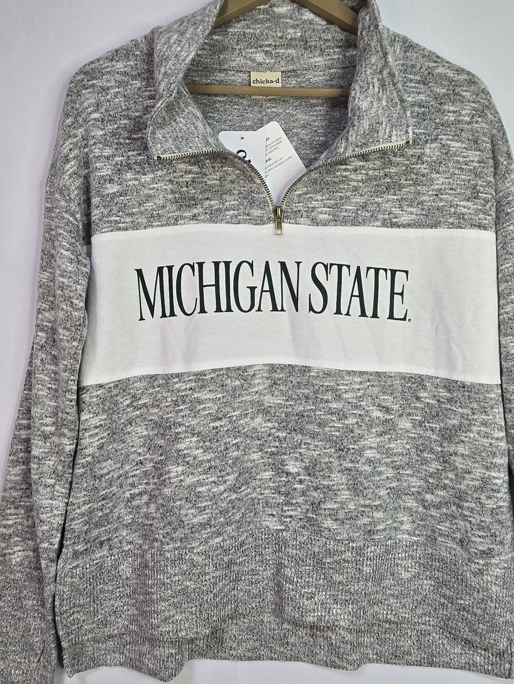 Chicka-D Women Size S Classic Quarterzip Comfy Gray, Michigan State Pullover NWT